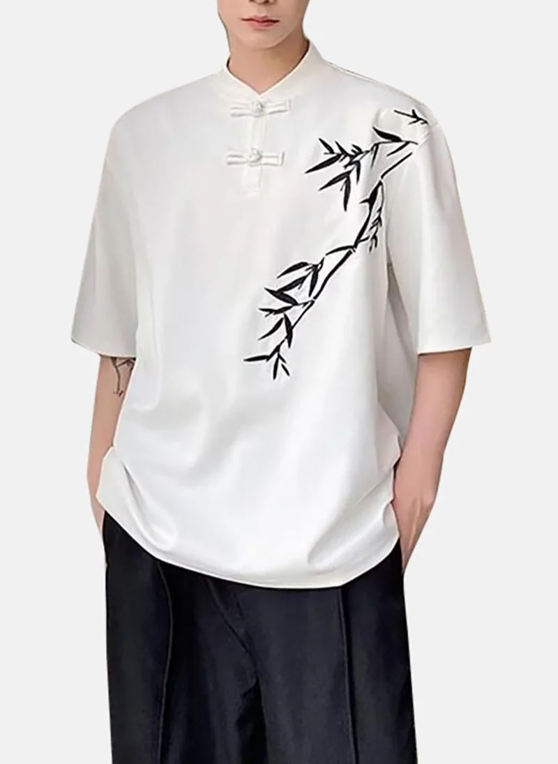 YUNIQEE White Printed Half Sleeve Henley T-Shirt