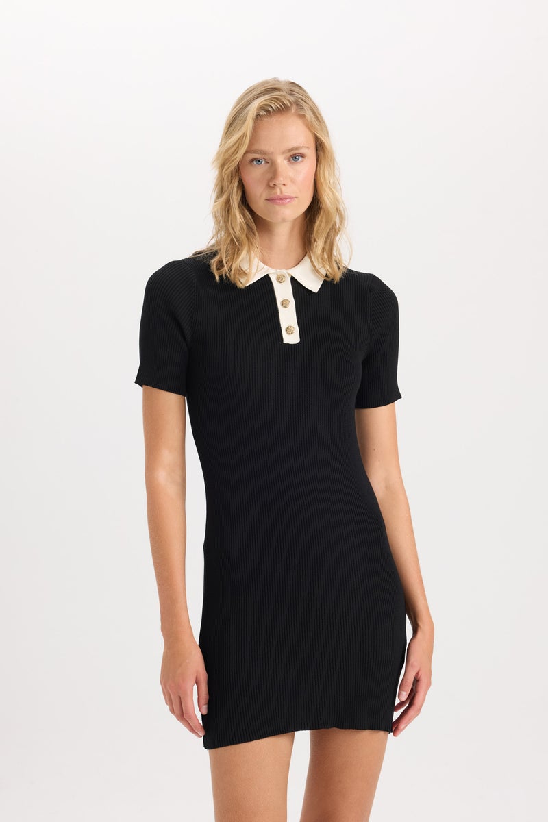 DeFacto Woman A Cut Polo Neck Basic Ribbed Viscose Mini Dress - Image 3