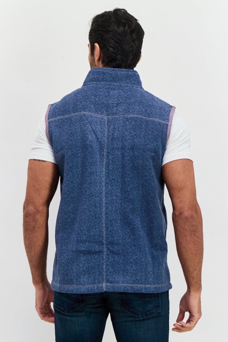 TRUE GRIT Men Herringbone Softshell Vest, Blue - Image 3