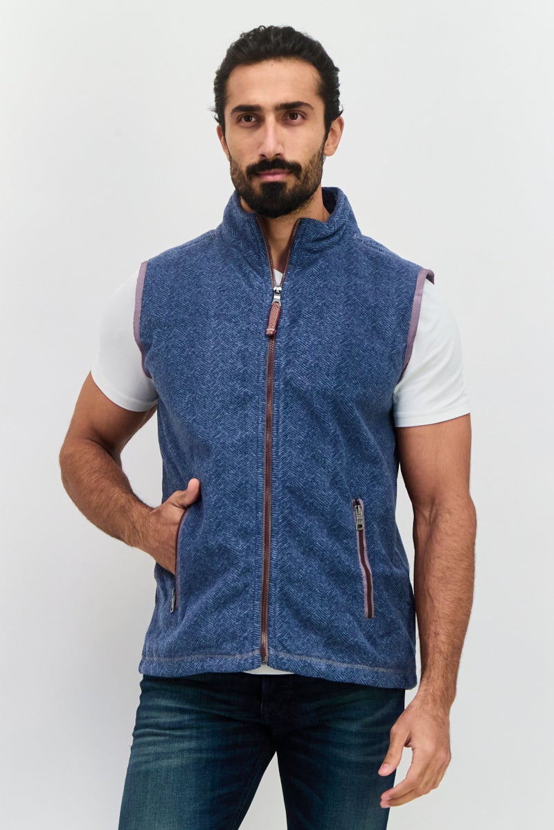 TRUE GRIT Men Herringbone Softshell Vest, Blue - Image 1