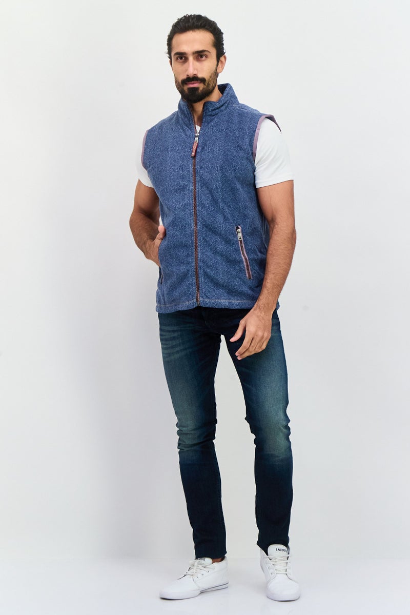 TRUE GRIT Men Herringbone Softshell Vest, Blue - Image 4
