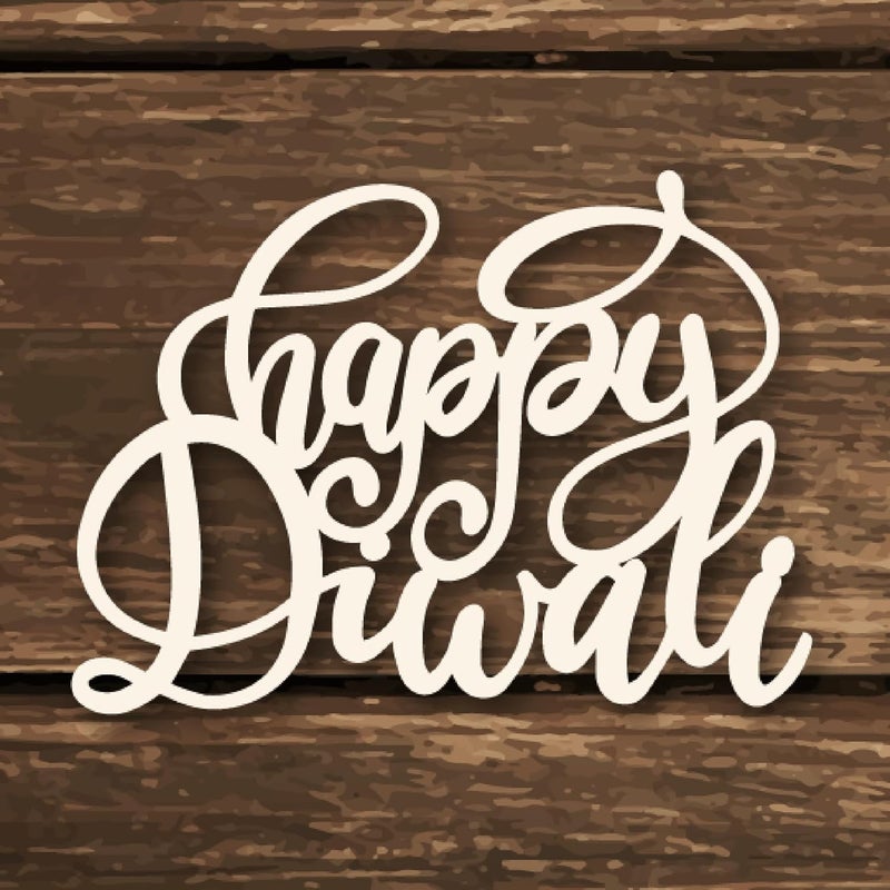 Cliths Happy Diwali Wooden MDF Cutout 3x25 Inch for Diwali Decoration Pack of 12 Craft Items EcoFriendly MDF Cutouts for Festive Home Decor - Image 1