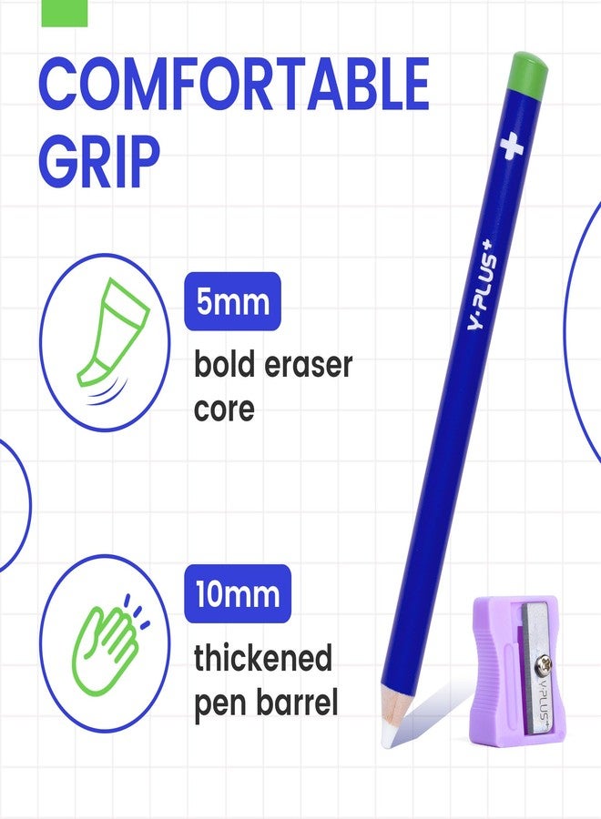 TrailFun Pen Style Eraser Eraser Pen, 3 Pcs Eraser Pen with Sharpener, Sharpenable Eraser Stick, School Art Supplies for Kids Artist Adult - Blue - Image 3