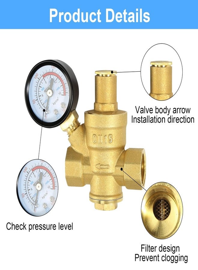 FASBET Pressure Regulator Water 1/2 Inch DN15 with Pressure Gauge, 100% High Hardness Brass, Adjustable Pressure Regulator for Water Pressure Relief Valve, Water Pressure Regulator - Image 4