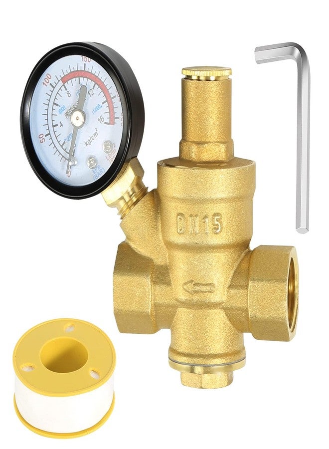 FASBET Pressure Regulator Water 1/2 Inch DN15 with Pressure Gauge, 100% High Hardness Brass, Adjustable Pressure Regulator for Water Pressure Relief Valve, Water Pressure Regulator - Image 1