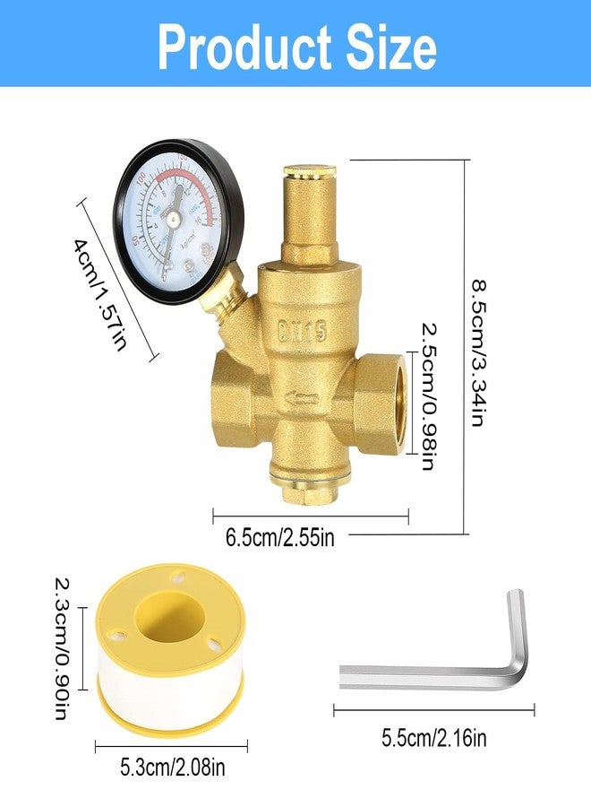 FASBET Pressure Regulator Water 1/2 Inch DN15 with Pressure Gauge, 100% High Hardness Brass, Adjustable Pressure Regulator for Water Pressure Relief Valve, Water Pressure Regulator - Image 2