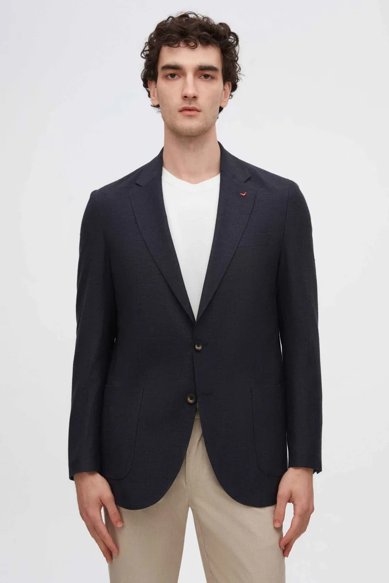 دي أس دامات Regular Fit Navy Blue Striped Fabric Jacket 2HC04IR054940
