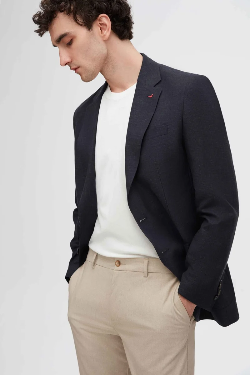 دي أس دامات Regular Fit Navy Blue Striped Fabric Jacket 2HC04IR054940