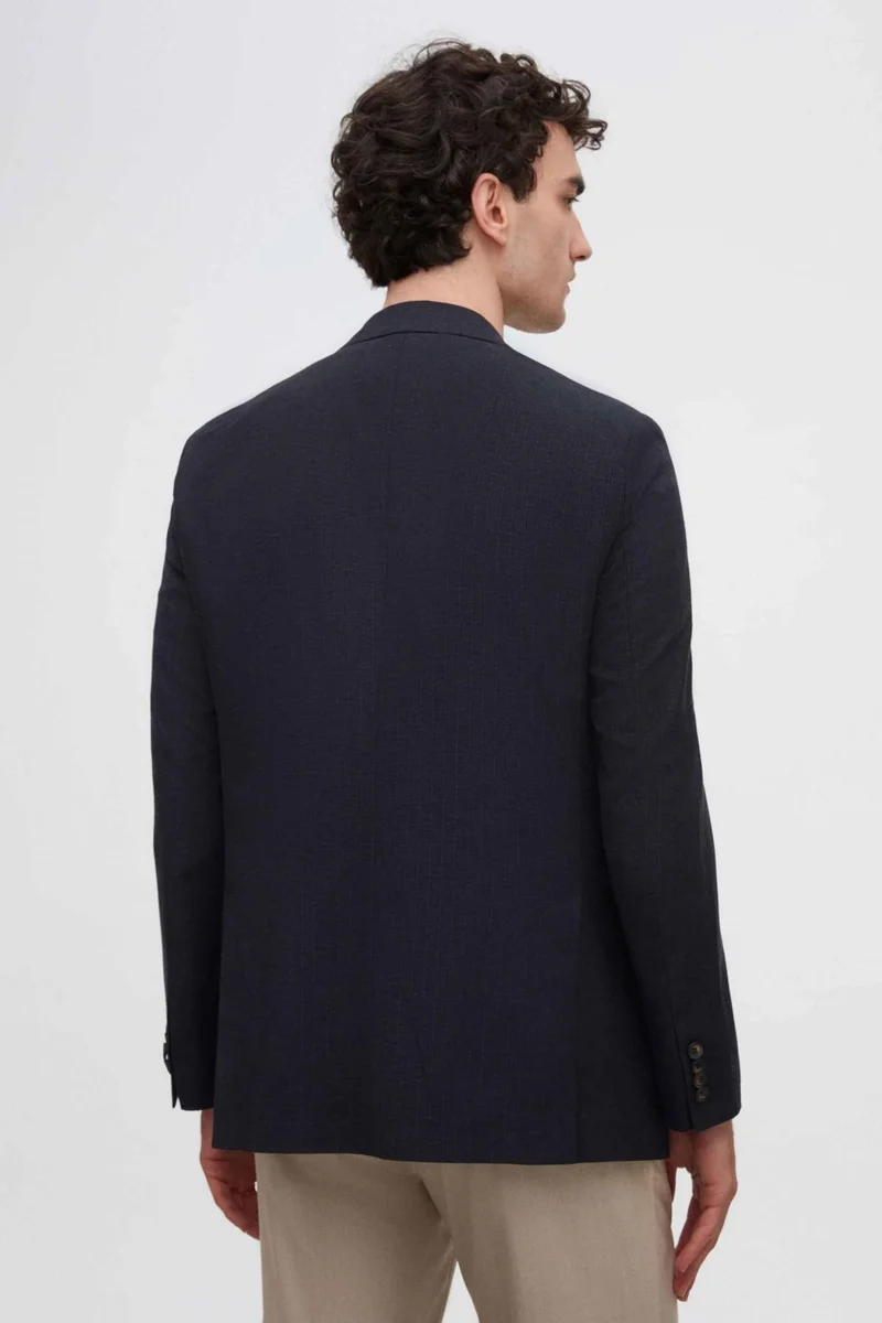 دي أس دامات Regular Fit Navy Blue Striped Fabric Jacket 2HC04IR054940