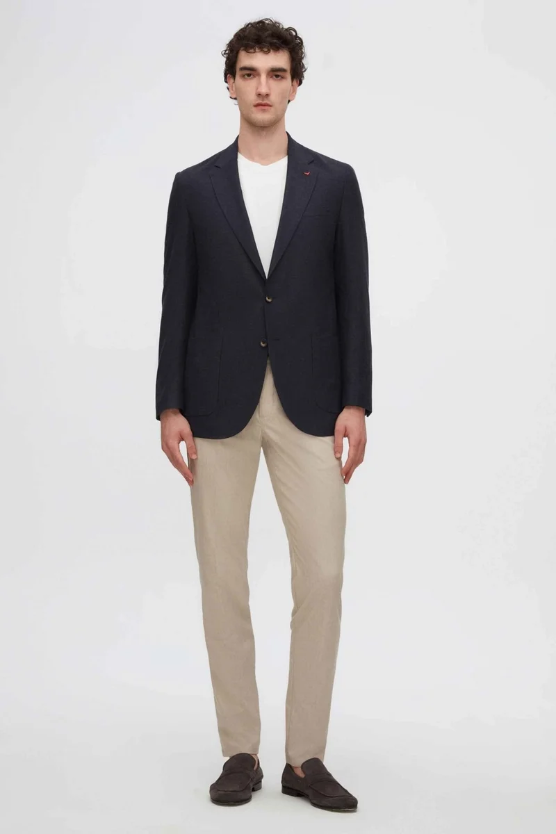 دي أس دامات Regular Fit Navy Blue Striped Fabric Jacket 2HC04IR054940