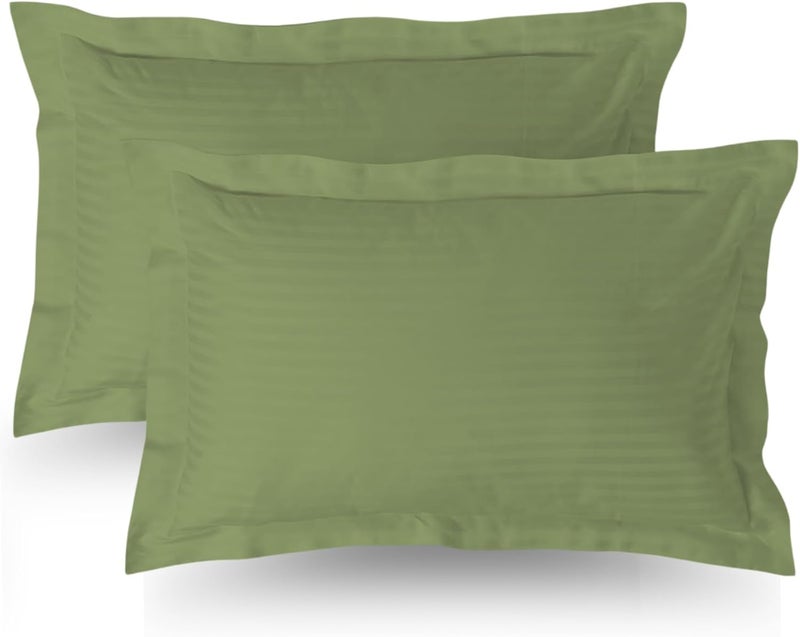 MUSA MUSA® Striped Cotton Pillow Covers – Soft, Breathable & Hotel-Inspired Pillow Covers with Envelope Closure | Elegant 5cm Oxford Frame Design for Bedroom & Home Décor (2, Sage Green, 50 x 90cm) - Image 1