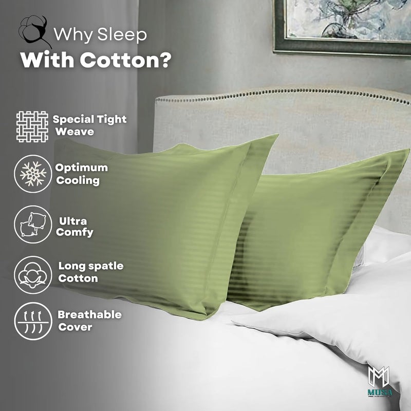 MUSA MUSA® Striped Cotton Pillow Covers – Soft, Breathable & Hotel-Inspired Pillow Covers with Envelope Closure | Elegant 5cm Oxford Frame Design for Bedroom & Home Décor (2, Sage Green, 50 x 90cm) - Image 4