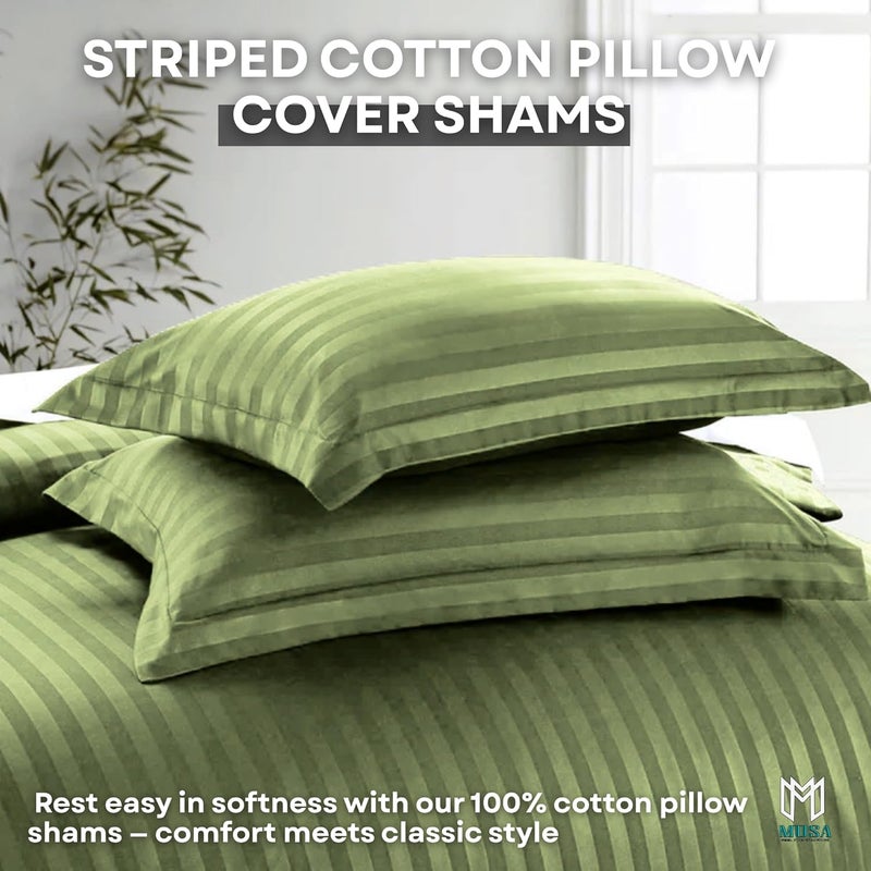 MUSA MUSA® Striped Cotton Pillow Covers – Soft, Breathable & Hotel-Inspired Pillow Covers with Envelope Closure | Elegant 5cm Oxford Frame Design for Bedroom & Home Décor (2, Sage Green, 50 x 90cm) - Image 3