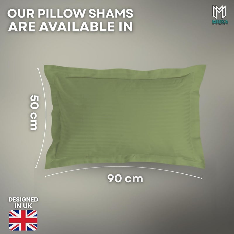MUSA MUSA® Striped Cotton Pillow Covers – Soft, Breathable & Hotel-Inspired Pillow Covers with Envelope Closure | Elegant 5cm Oxford Frame Design for Bedroom & Home Décor (2, Sage Green, 50 x 90cm) - Image 2