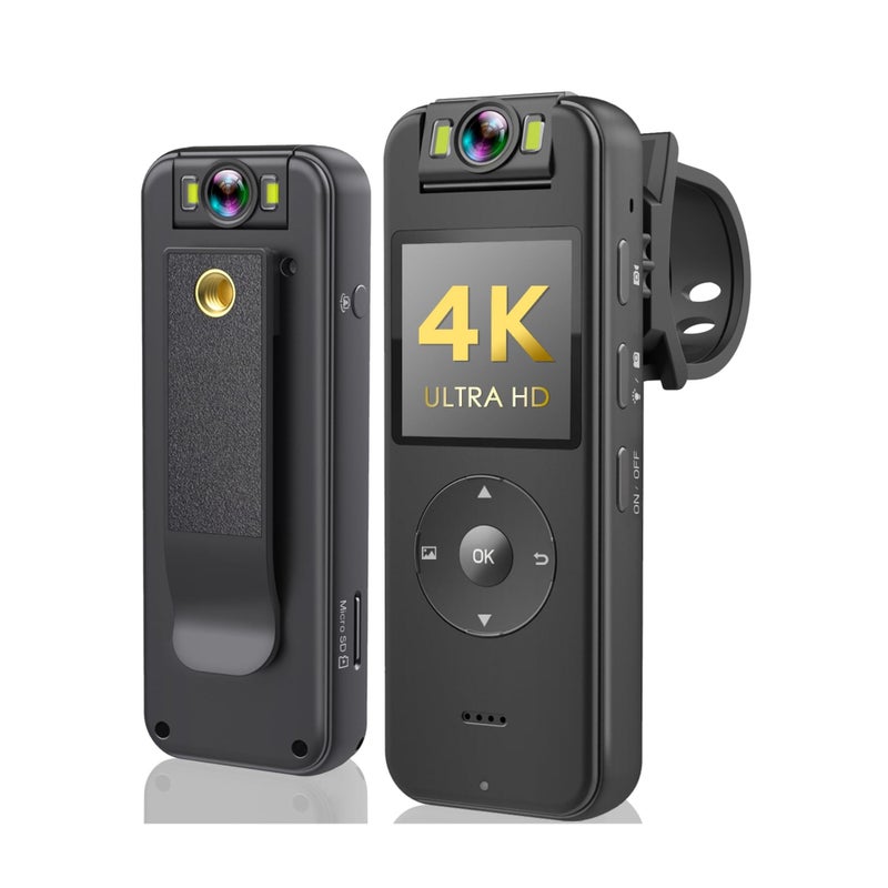 SOLARAE 128GB Body Camera 4K 30FPS UHD Recording,1.4 in Screen Recorder Night Vision Lighting 6HR Life Wearable Camcorder for Outdoor Riding, Home, Sports, Security, Travel Records - Image 1