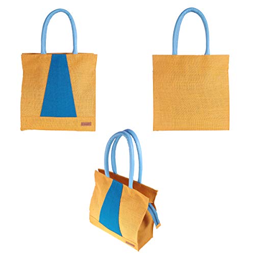 Foonty Exclusive Stripe Daily Use Jute Lunch Bag(Yellow,FFFWB6014A) - Image 2