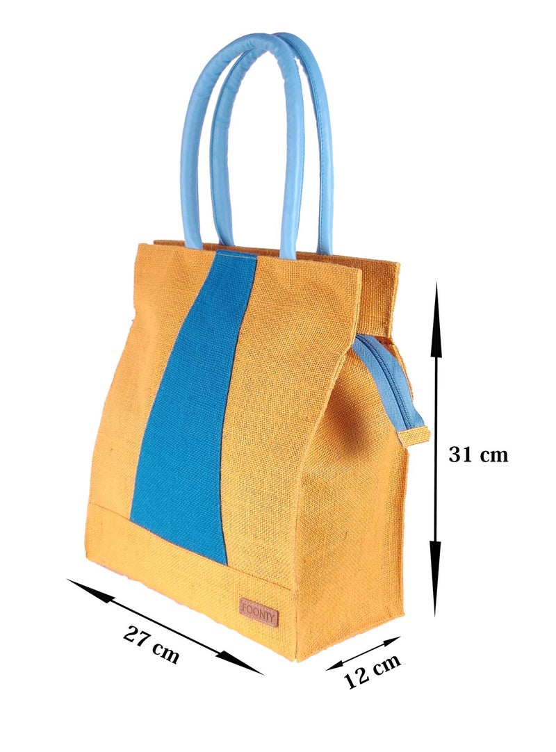 Foonty Exclusive Stripe Daily Use Jute Lunch Bag(Yellow,FFFWB6014A) - Image 4