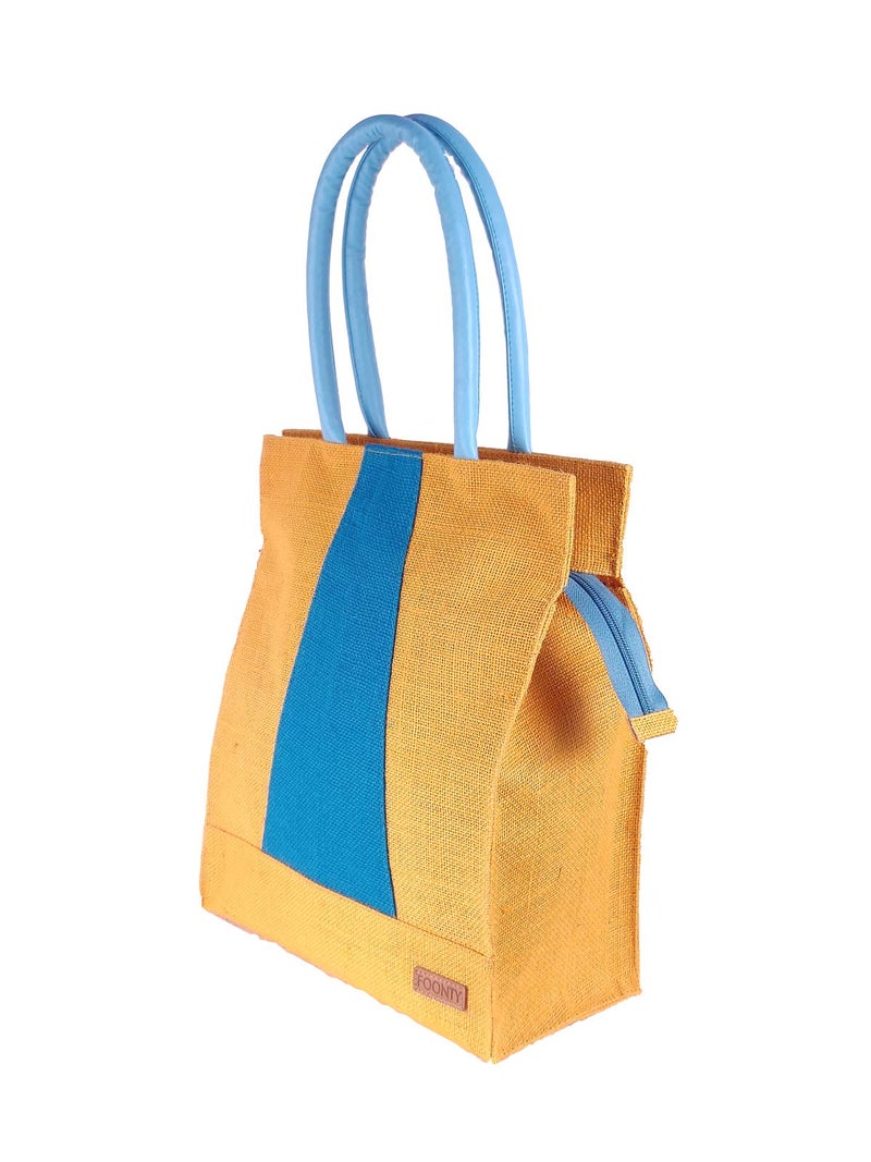 Foonty Exclusive Stripe Daily Use Jute Lunch Bag(Yellow,FFFWB6014A) - Image 1