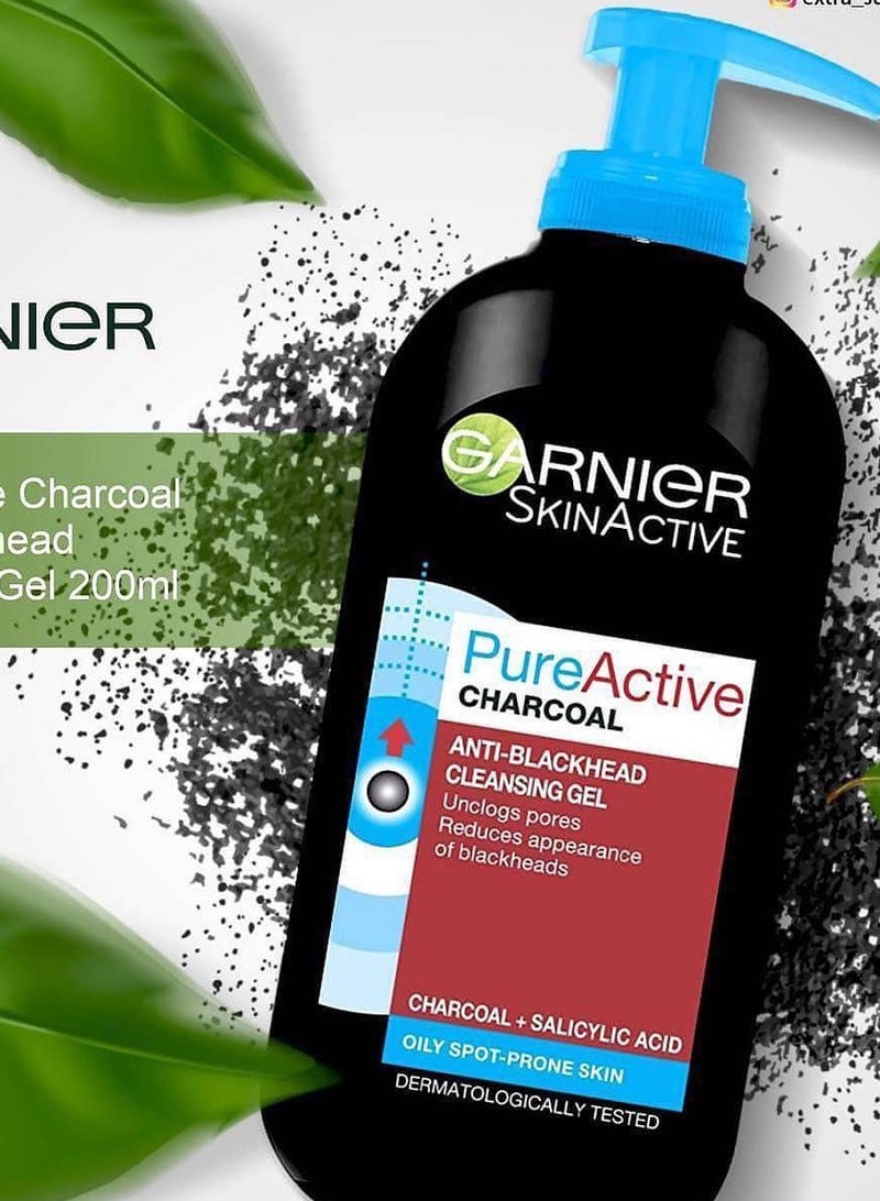 غارنييه غسول جل غارنييه بيور أكتيف المضاد للرؤوس السوداء بالفحم، غني بحمض الساليسيليك والفحم للبشرة الدهنية المعرضة للبقع، 200 مل - Image 4