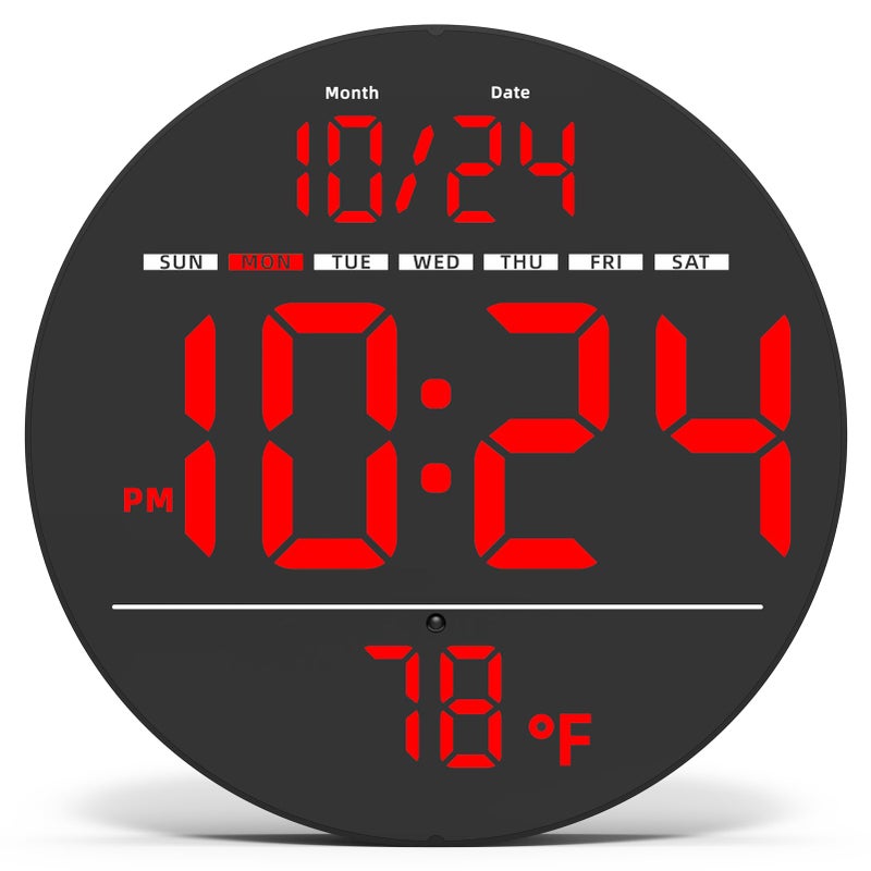 XUANZIT Digital Wall Clock with Large LED Display, Date, Temperature, Auto-Brightness | Small [PLUG-IN] Clock | Modern Electric Wall Clock for Bedroom, Classroom, Living Room, Home, Office, Farmhouse â€“ Red - Image 1