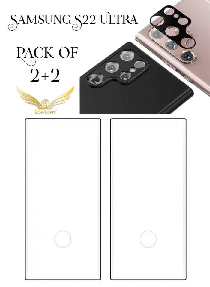 BORTONY 2+2 Pack Tempered Glass And Camera Lens Protectors Compatible with Samsung Galaxy S22 Ultra - Image 2