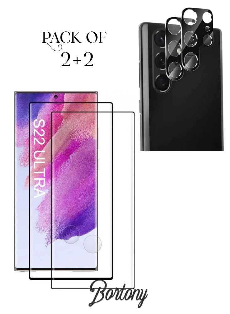 BORTONY 2+2 Pack Tempered Glass And Camera Lens Protectors Compatible with Samsung Galaxy S22 Ultra - Image 1