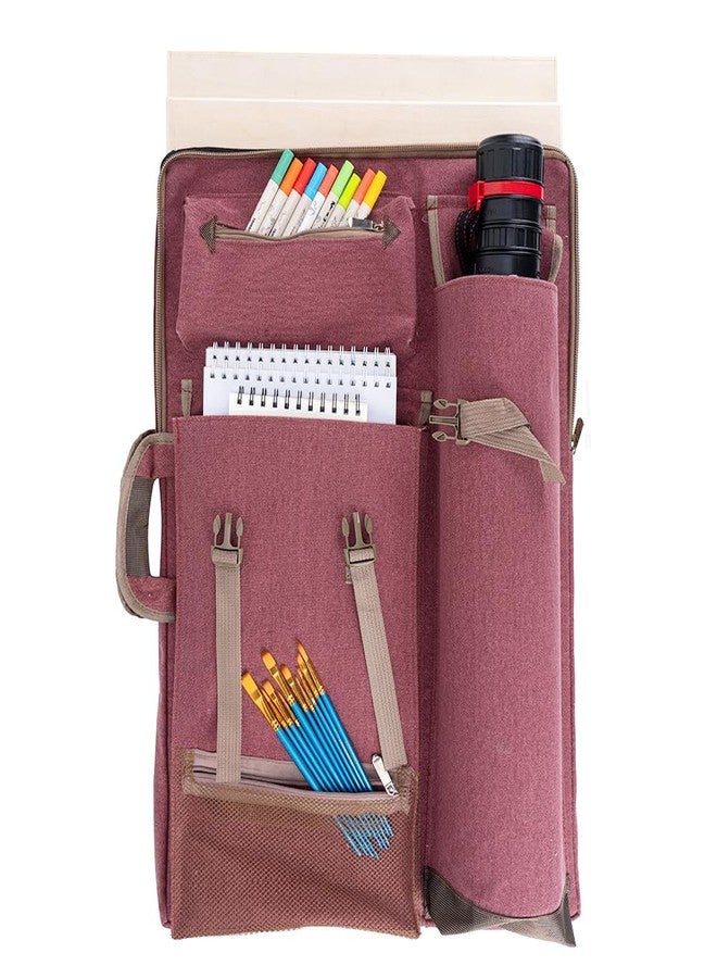 TRANSON Art Portfolio Case Artist Backpack Canvas Bag Large 26” x 19.5” Brownish Red - Image 3