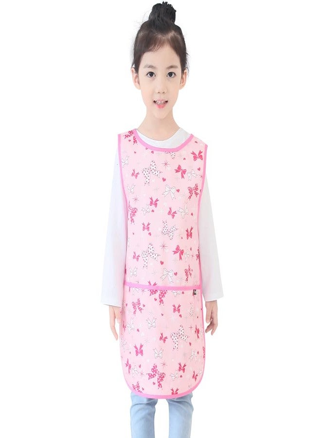 Plie Kids Painting Apron - Waterproof Art Smock for Toddlers & Preschoolers, Messy Play, Baking, Crafts, Cooking, Sensory Activities, Mealtime (Ages 1-10), Pink Ribbon (39-L) - Image 1