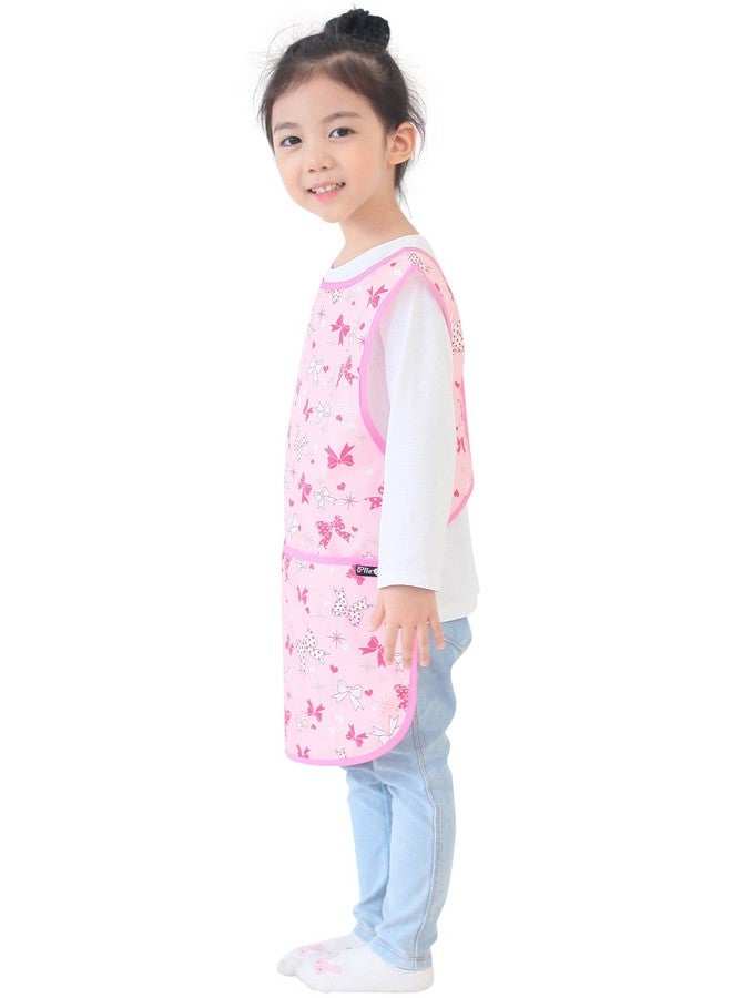 Plie Kids Painting Apron - Waterproof Art Smock for Toddlers & Preschoolers, Messy Play, Baking, Crafts, Cooking, Sensory Activities, Mealtime (Ages 1-10), Pink Ribbon (39-L) - Image 3