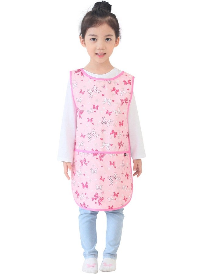 Plie Kids Painting Apron - Waterproof Art Smock for Toddlers & Preschoolers, Messy Play, Baking, Crafts, Cooking, Sensory Activities, Mealtime (Ages 1-10), Pink Ribbon (39-L) - Image 2