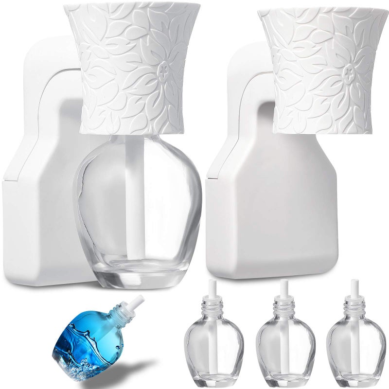 Patelai جهاز نشر العطر القابل للتوصيل بالحائط 2 قطعة مع 4 زجاجات فارغة لنشر الزيوت الأساسية في المنزل والحمام باللون الأبيض