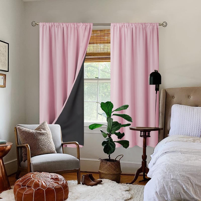 BGment Kids Blackout Curtains for Nursery 2 Panels Set  Bedroom Curtains 63 Inch Length Thermal Insulated and Noise Reduce Full Room Darkening Girls Baby Room  Each Window Curtains 52 Inch Wide  Pink - Image 2