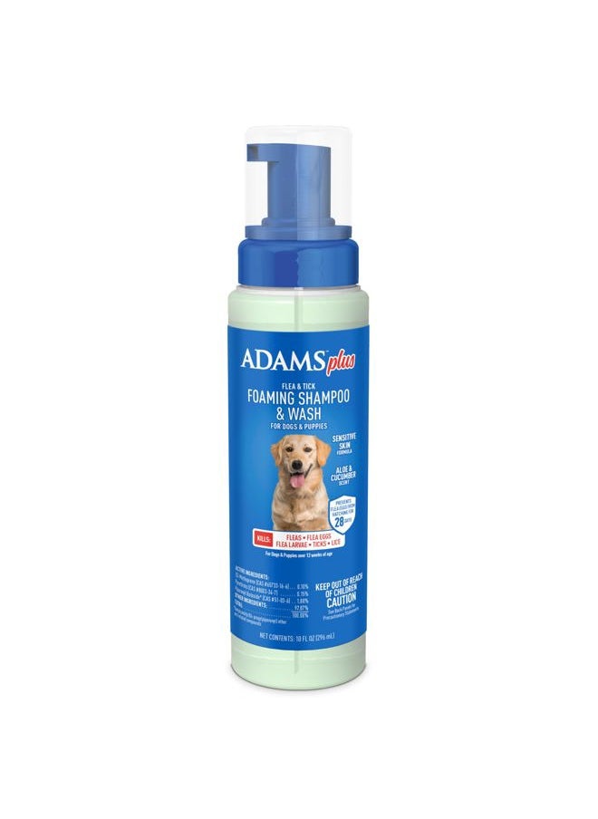 ADAMS Plus Flea & Tick Foaming Shampoo & Wash for Dogs & Puppies Over 12 Weeks | Sensitive Skin Flea Treatment for Dogs and Puppies | Kills Adult Fleas, Ticks, and Lice On Contact | 10 Oz  - Image 1