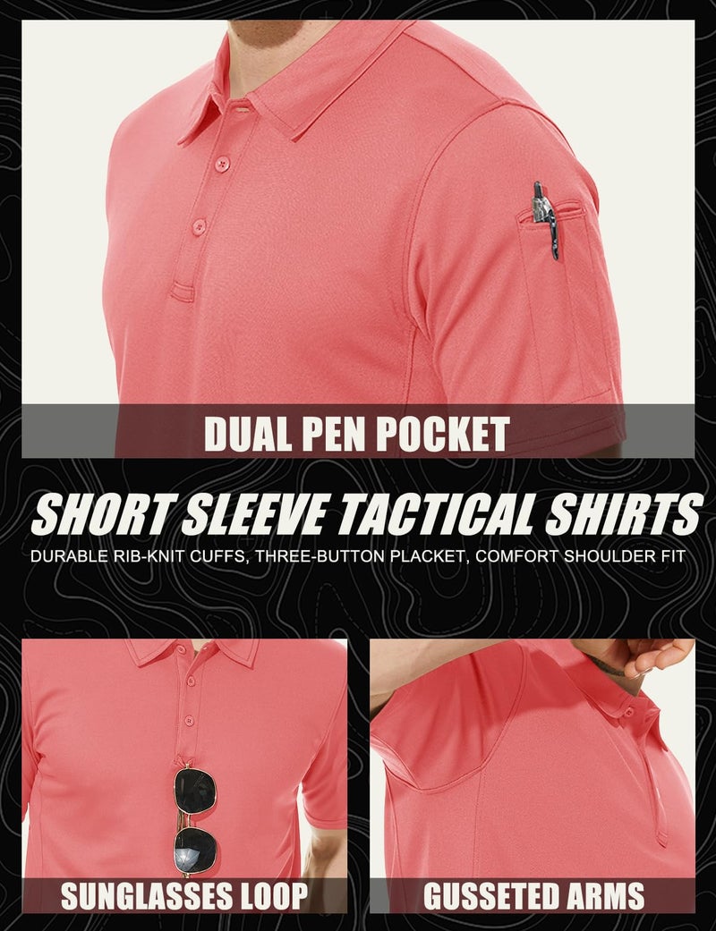 MAGCOMSEN Polo Shirts for Men Short Sleeve Quick Dry Golf Work Shirts Casual Shirt Watermelon Red L - Image 5