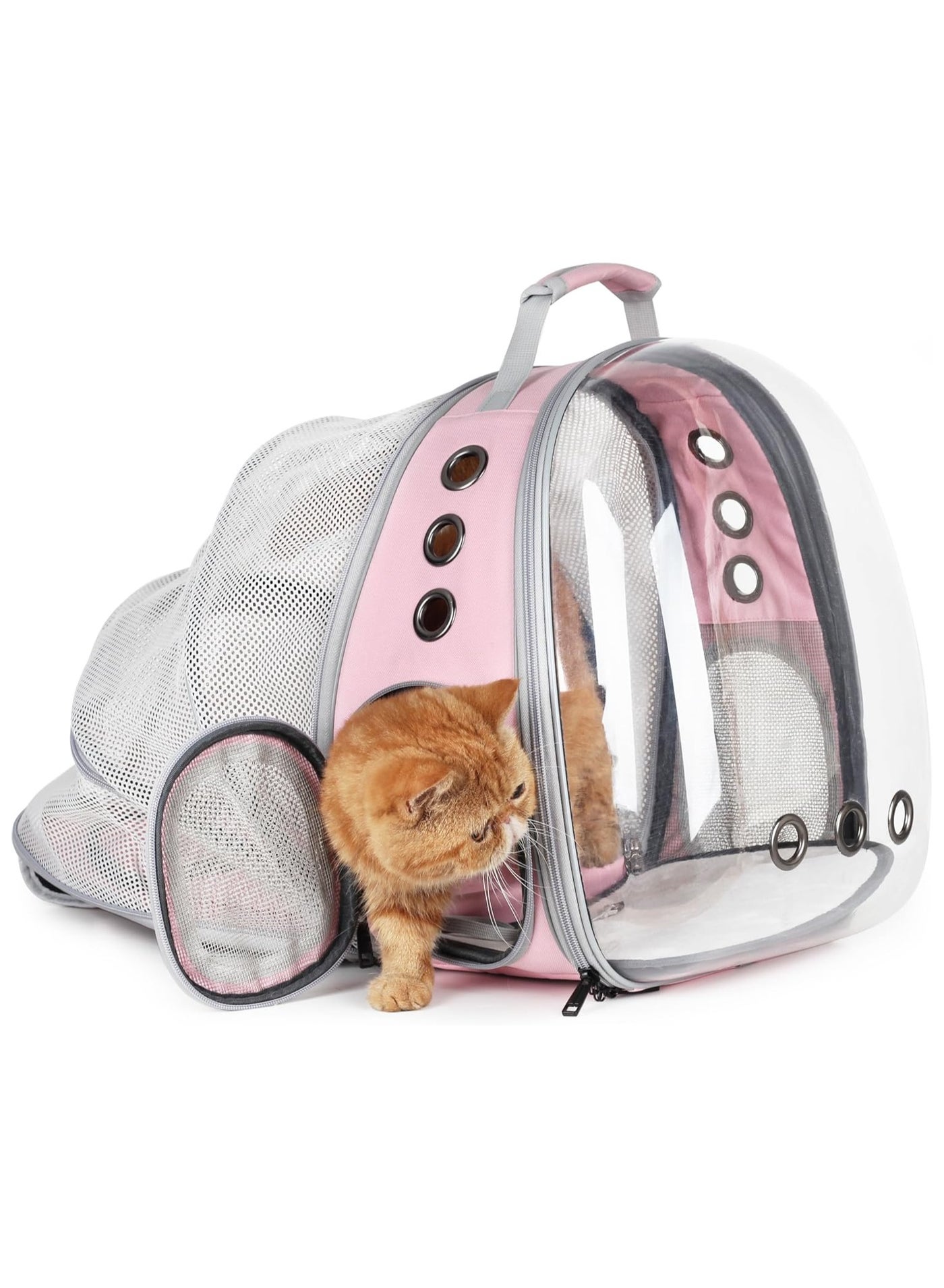 Cat Carrier Backpack, Bubble Expandable Backpack Carrier, Pets and Small Dogs,Airline-Approved, Designed for Travel, Hiking, Walking & Outdoor Use (Back Expandable-Pink)