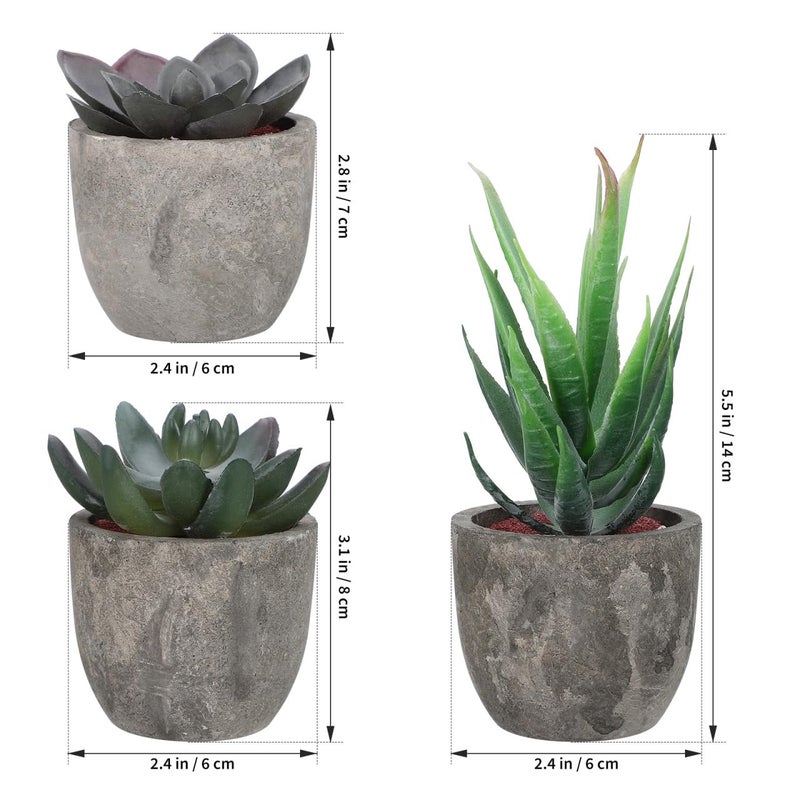 OUNONA 3Pcs Artificial Succulent Plants Potted, Artificial Plants Indoor, Faux Succulents Assorted Decorative Faux Potted Fake Cactus Cacti,Aesthetic Mini Decor for Office Desk Decor - Image 2