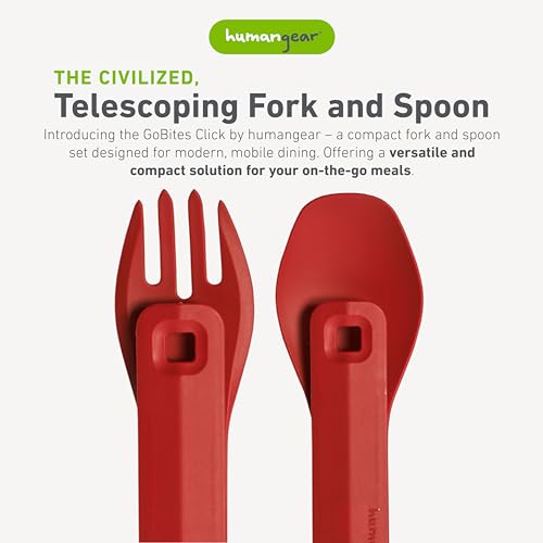 Humangear GoBites Click | Travel & Camping Utensils | Portable & Convertible Dining Ware | Collapsable Fork and Spoon | Red, Click - Image 2