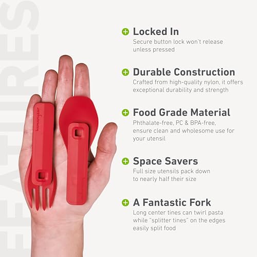 Humangear GoBites Click | Travel & Camping Utensils | Portable & Convertible Dining Ware | Collapsable Fork and Spoon | Red, Click - Image 5