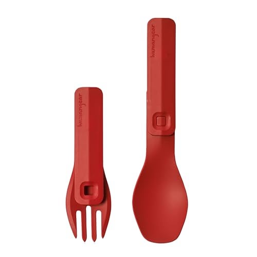 Humangear GoBites Click | Travel & Camping Utensils | Portable & Convertible Dining Ware | Collapsable Fork and Spoon | Red, Click - Image 1