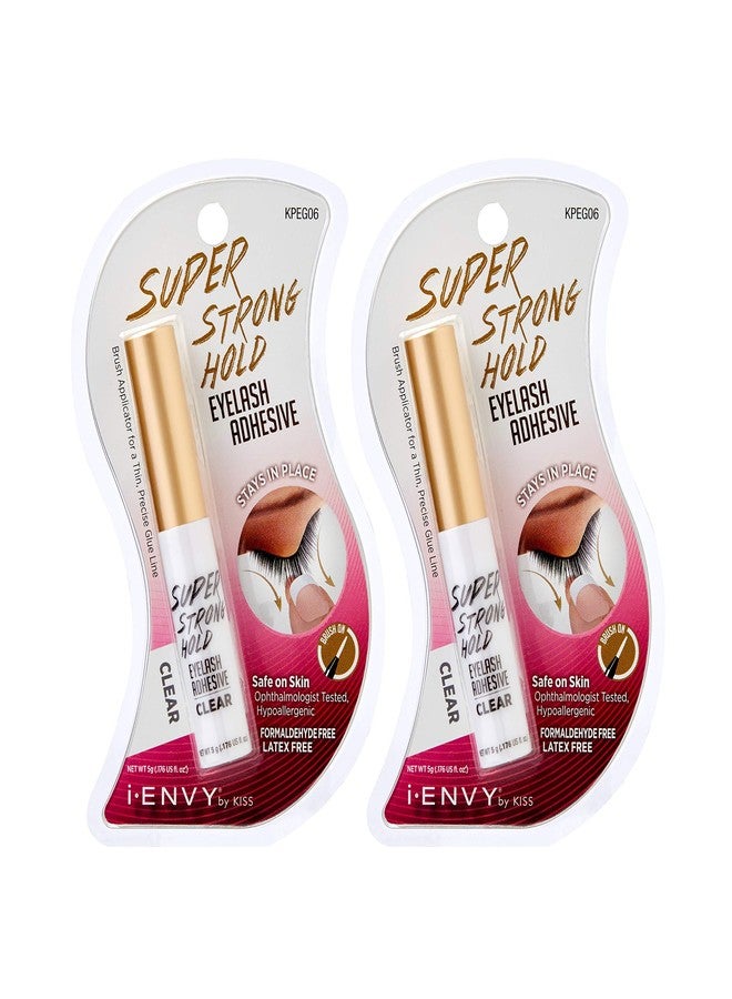 i.Envy i•ENVY Super Strong Hold Eyelash Adhesive, Waterproof, 48-Hour Long-Lasting Lash Glue, Latex-Free, Hypoallergenic, Quick-Drying with Brush-On Applicator for Strip Lashes (Clear, 2 Pack) - Image 1