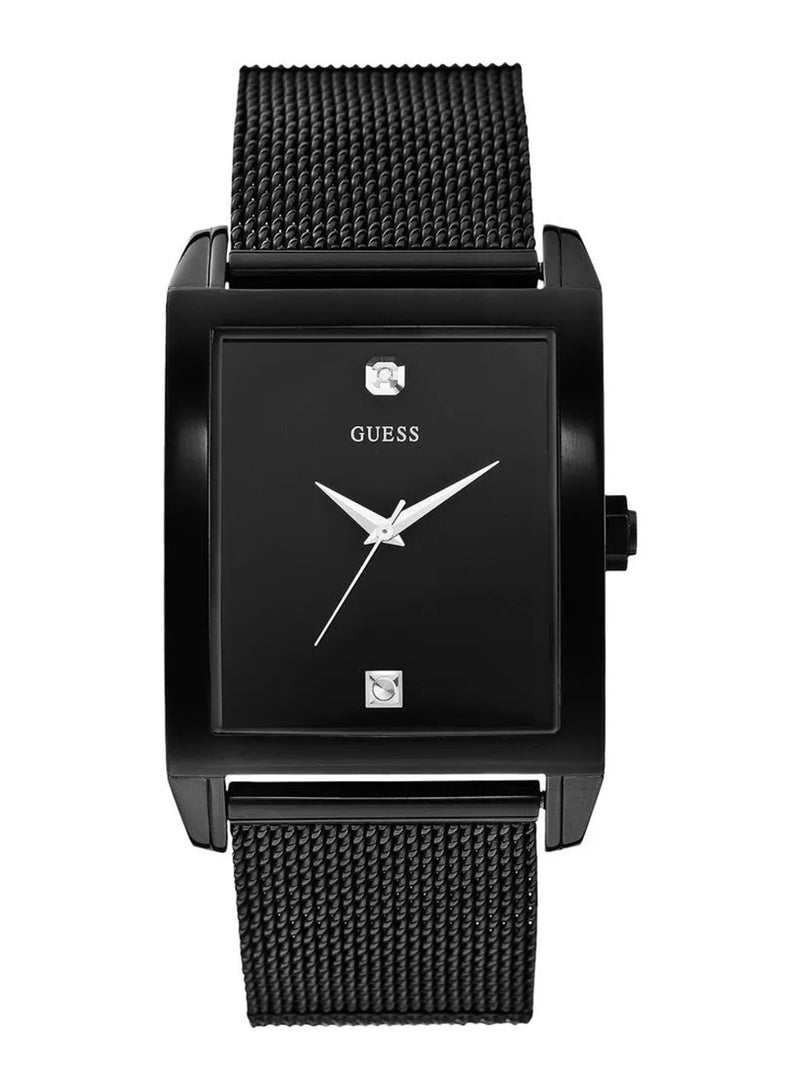 GUESS Men's Black Mesh Rectangular Diamond Watch U0298G1 - Image 1