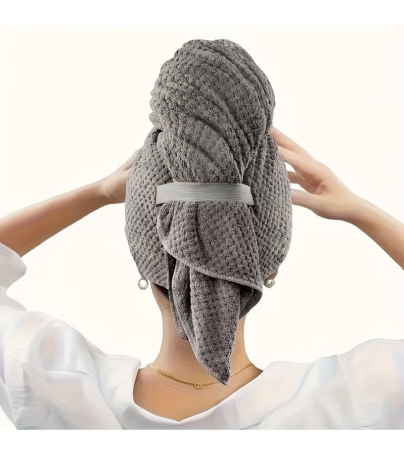 Extra Large Microfiber Hair Drying Cap Elastic Band Khaki Color For All Hair Types - Image 5