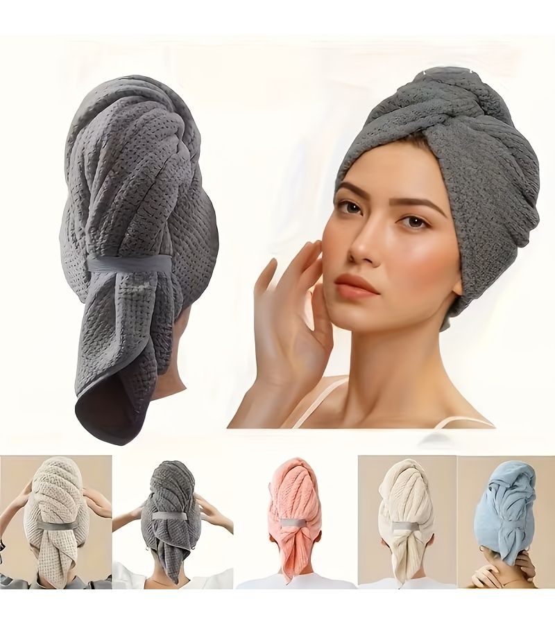 Extra Large Microfiber Hair Drying Cap Elastic Band Khaki Color For All Hair Types - Image 2