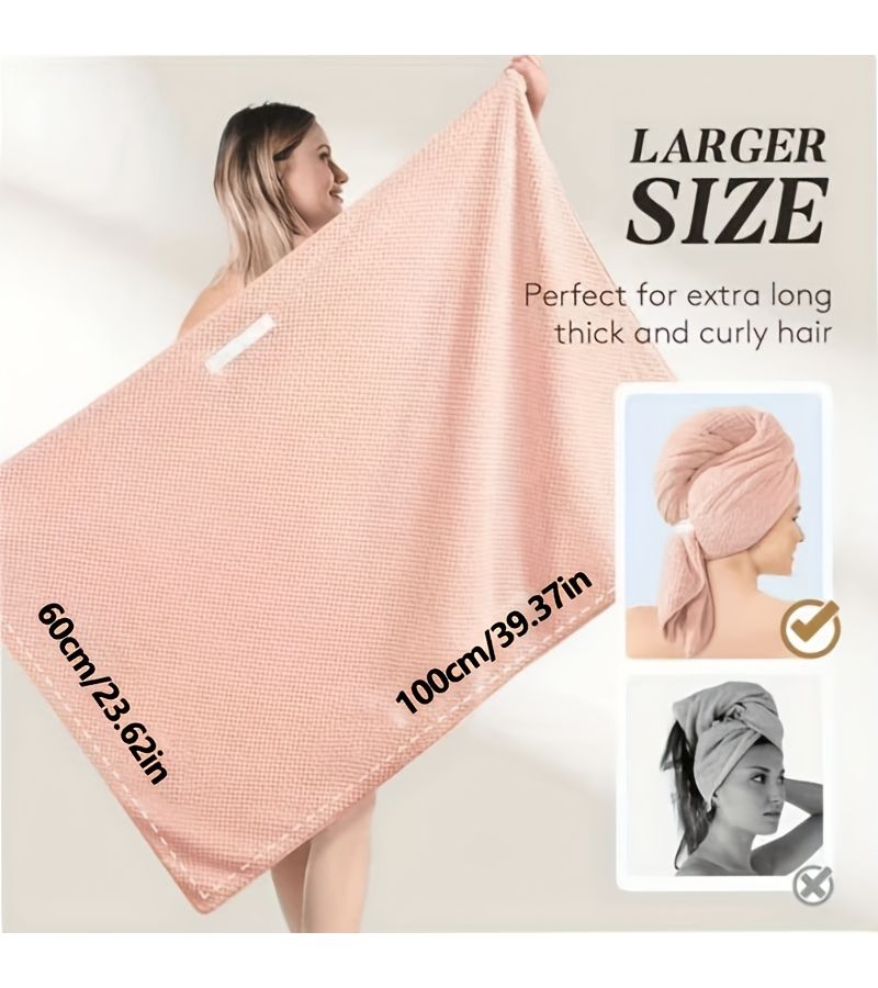 Extra Large Microfiber Hair Drying Cap Elastic Band Khaki Color For All Hair Types - Image 3