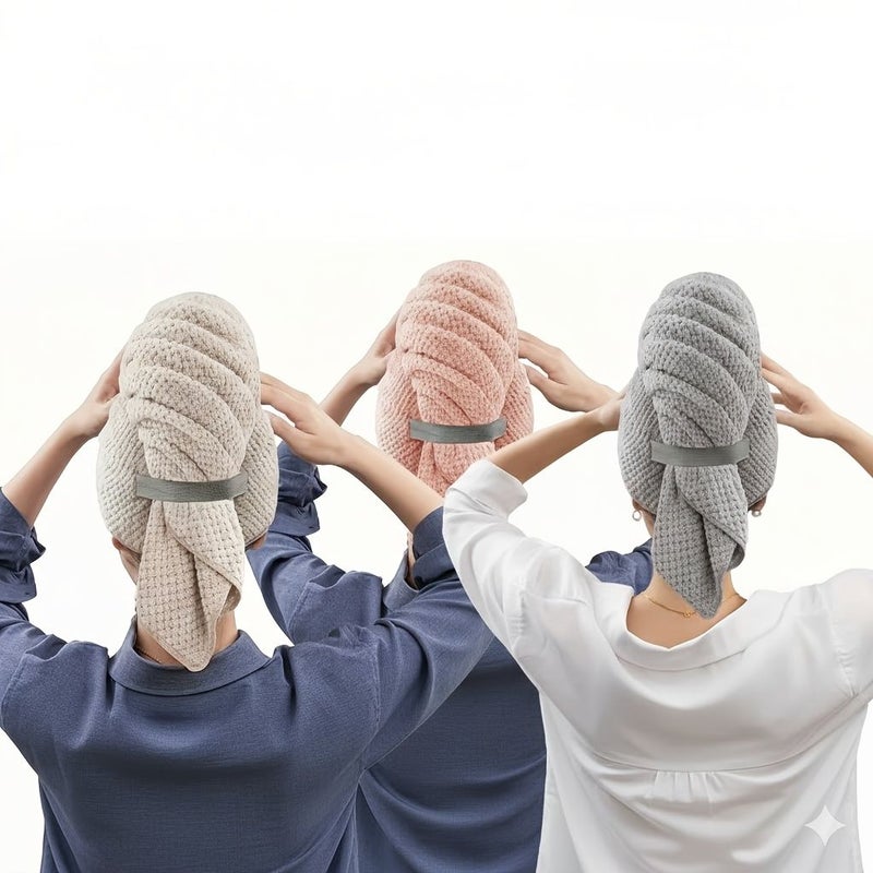 Extra Large Microfiber Hair Drying Cap Elastic Band Khaki Color For All Hair Types - Image 4