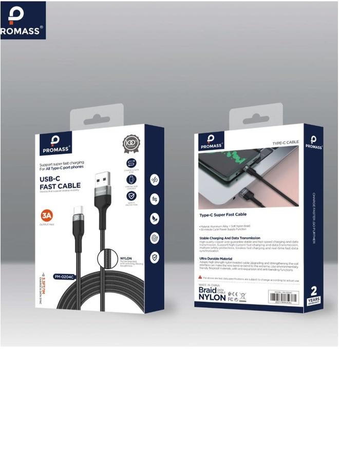 Promass Charging Cable  Type C  1 meter long  supports 3A fast charging