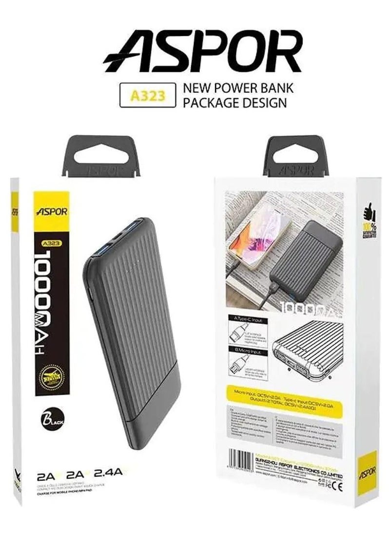 Aspor ASPOR A323 باور بانك 10000 مللي أمبير، ثنائي منافذ USB A باور بانك / 2 مدخل 2 مخرج  - Image 2