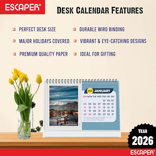 ESCAPER Travel Calendar 2026 Desk, World Destinations Table Calendar 2026, Seven Wonders of World Holiday Calendar, New Year Gift for Travel Lovers - Image 4