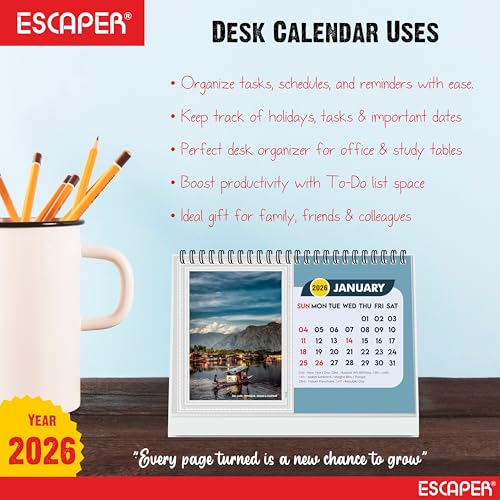 ESCAPER Travel Calendar 2026 Desk, World Destinations Table Calendar 2026, Seven Wonders of World Holiday Calendar, New Year Gift for Travel Lovers - Image 5