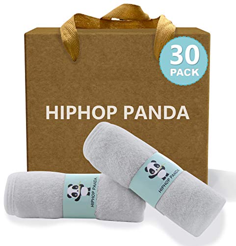 HIPHOP PANDA HIPHOP PANDA Baby Washcloths Rayon Made from Bamboo 2 Layer Ultra Soft Absorbent Newborn Bath Face Towel Reusable Baby Wipes for Delicate Skin Grey 30 Pack 